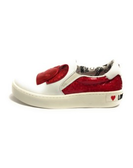 SCARPA DONNA LOVE MOSCHINO SLIP ON IN PELLE BIANCO/ ROSSO  DS19MO05